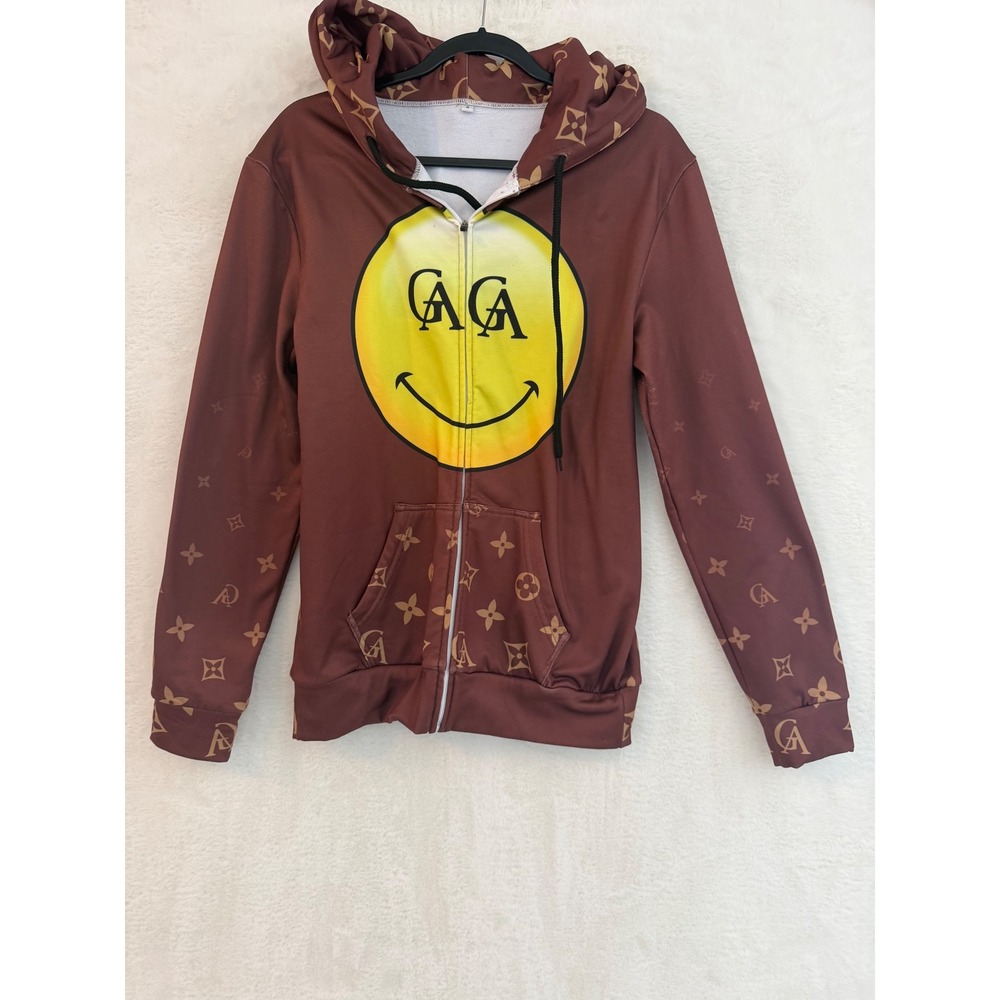 Cheer Athletics‎ Monogram Smiley Face GAGA Full Zip Hoodie Sweatshirt Small